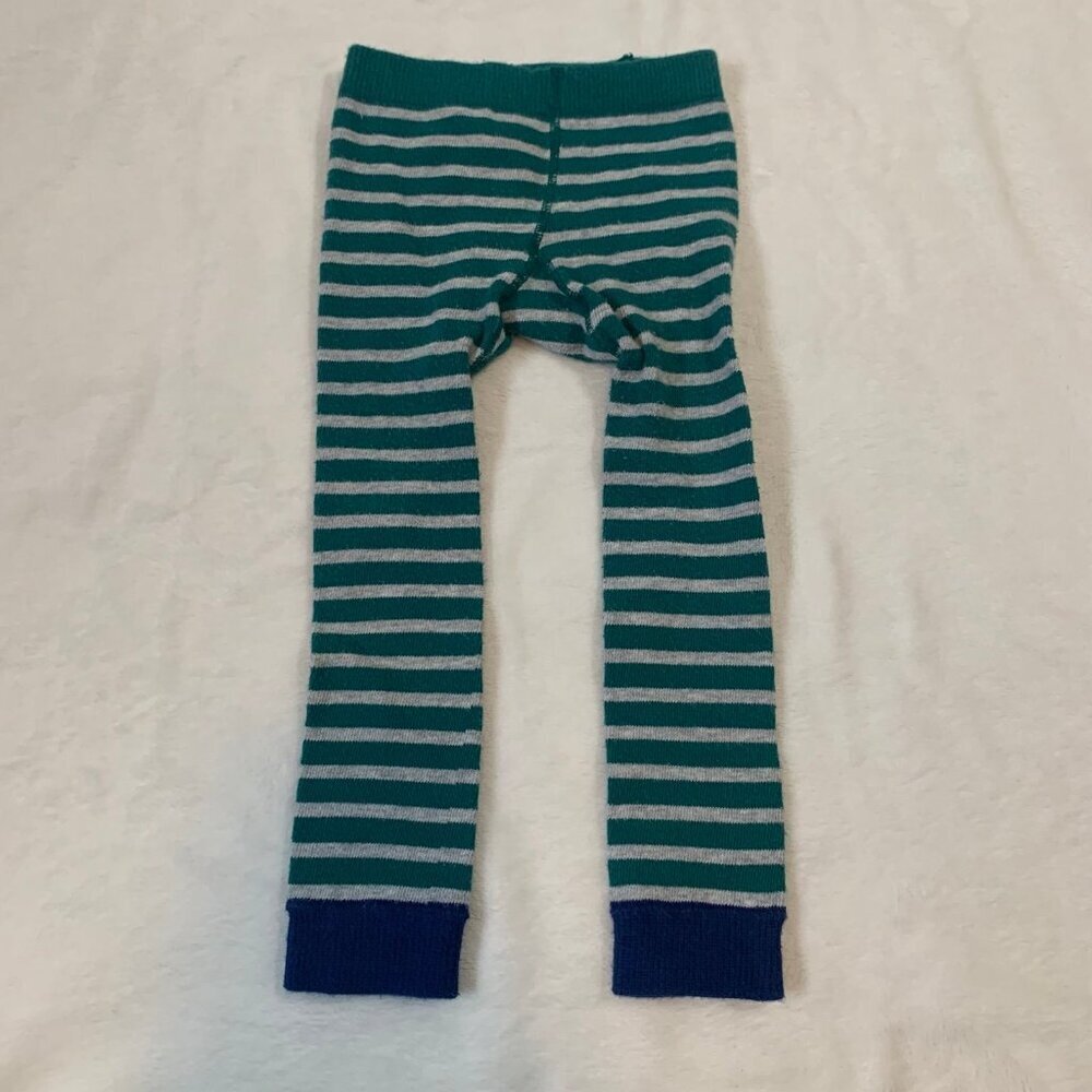 5/$25 Baby Boden Knit Leggings Toddler 18-24M‎ Green Gray Striped Train Graphic